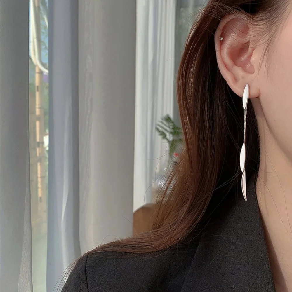 #NEW 925 Sterling Silver Feather Drop Earrings